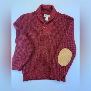 VTG AMERICAN EAGLE Wool Sweater Large Dad Grandpa 80s Red Fisherman Elbow Patch